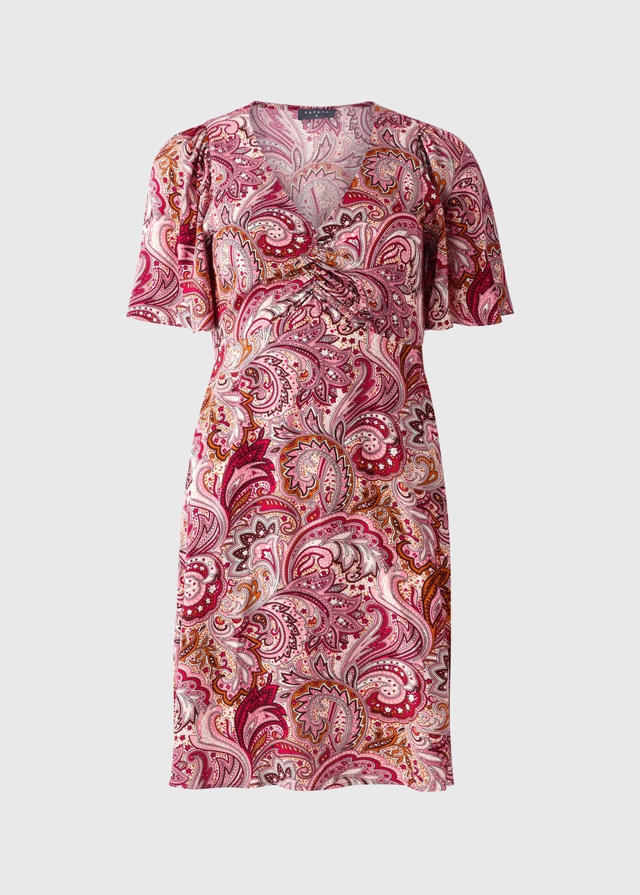 Burgundy Paisley V Neck Mini Dress