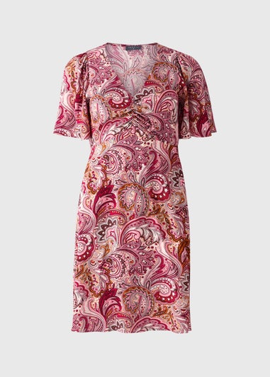 Burgundy Paisley V Neck Mini Dress