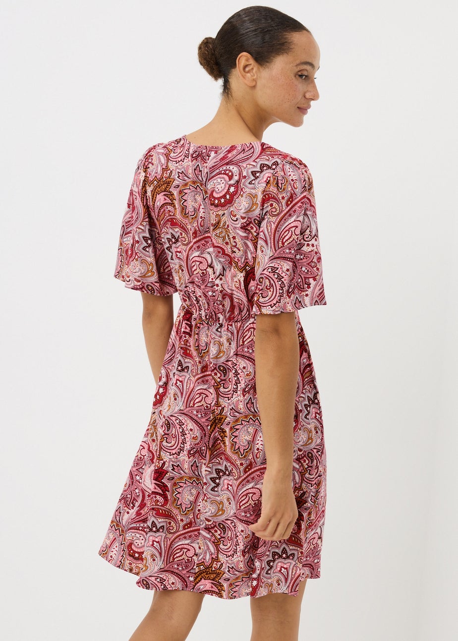 Burgundy Paisley V Neck Mini Dress