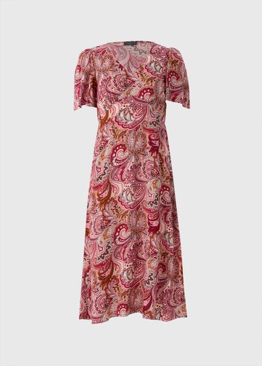 Burgundy Paisley V Neck Midi Dress