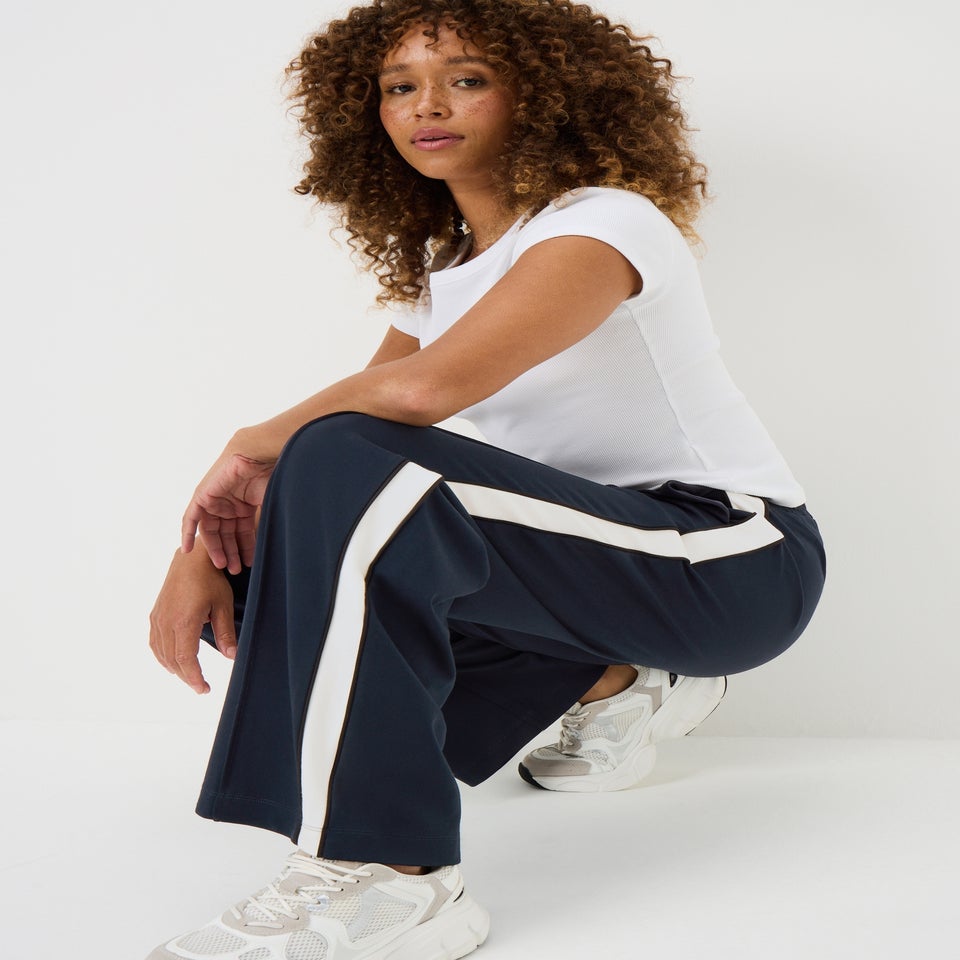 Navy Wide Leg Stripe Trouser