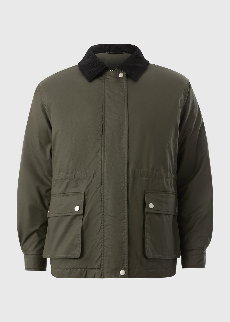Khaki Quilted Wax Look Showerproof Coat