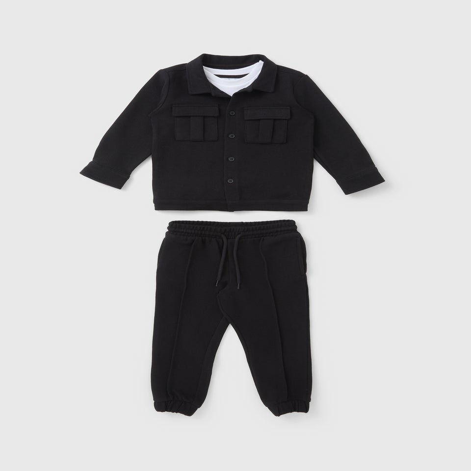 3 Piece Boys Black Smart Shirt & Trouser Set (1-7yrs)