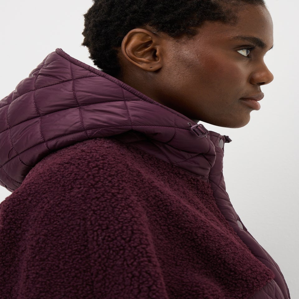 Souluxe Burgundy Borg Quilted Jacket