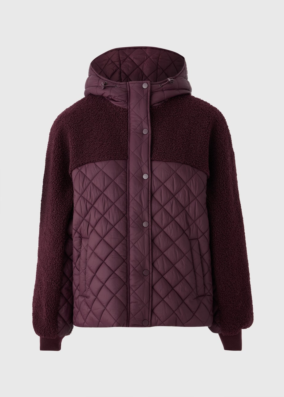 Souluxe Burgundy Borg Quilted Jacket