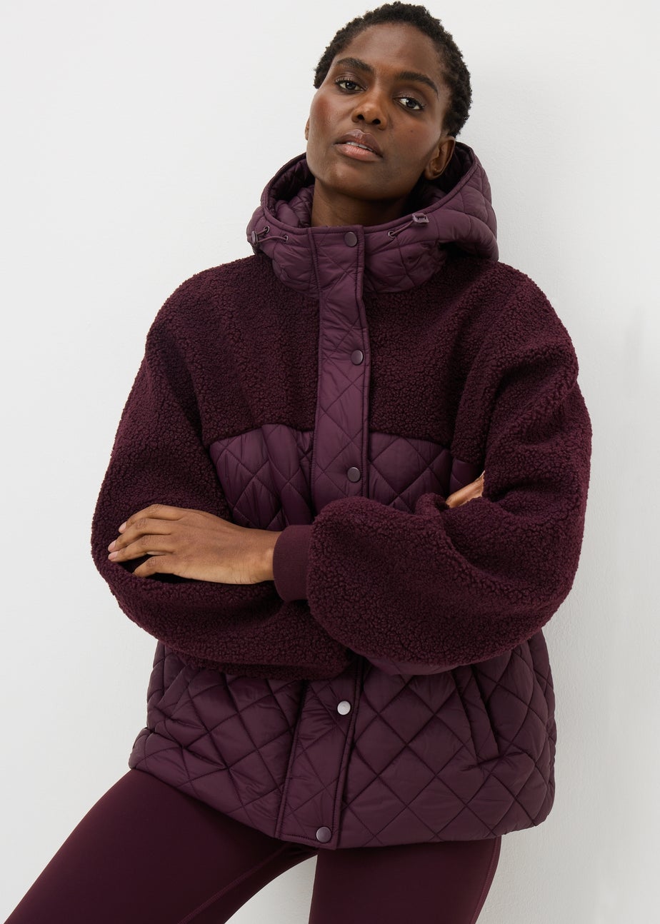 Souluxe Burgundy Borg Quilted Jacket