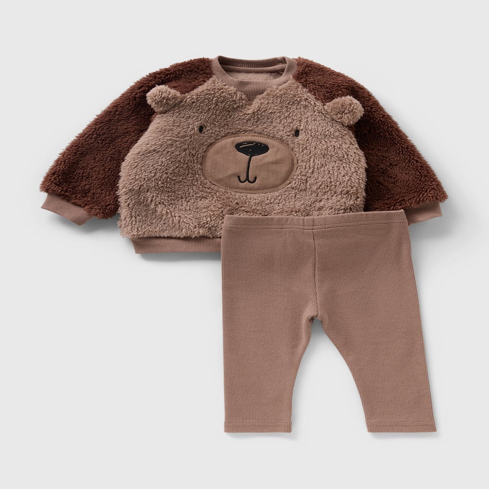 2 Piece Baby Brown Bear Fleece Sweatshirt & Legging Set (Newborn-23mths)