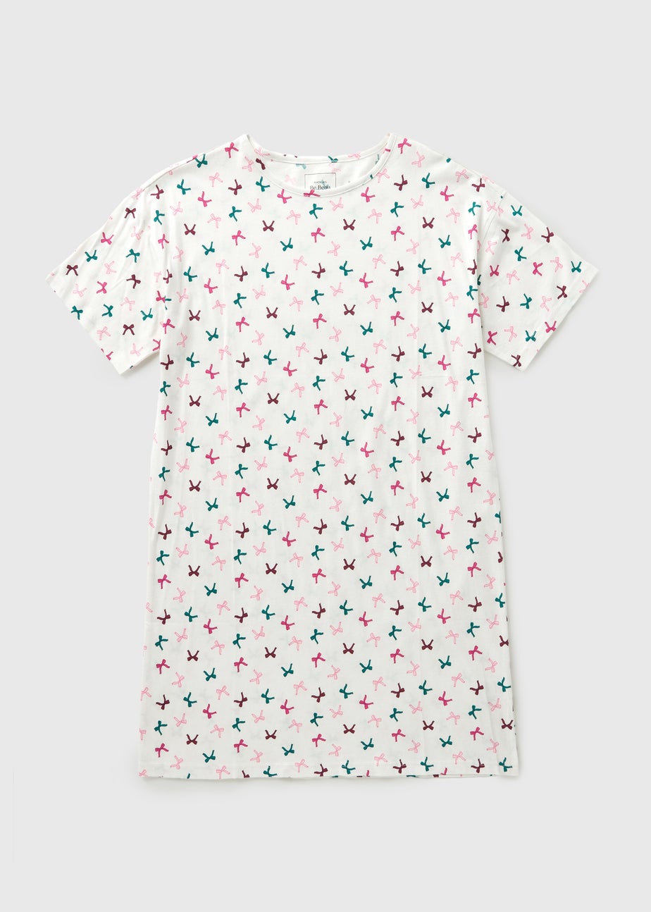 Cream Bow Pattern T-Shirt Nightie