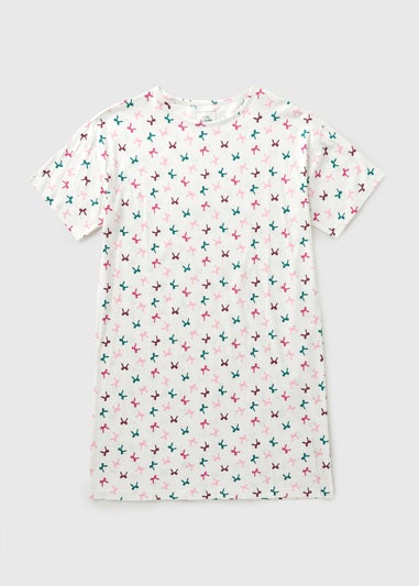 Cream Bow Pattern T-Shirt Nightie