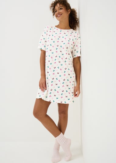Cream Bow Pattern T-Shirt Nightie