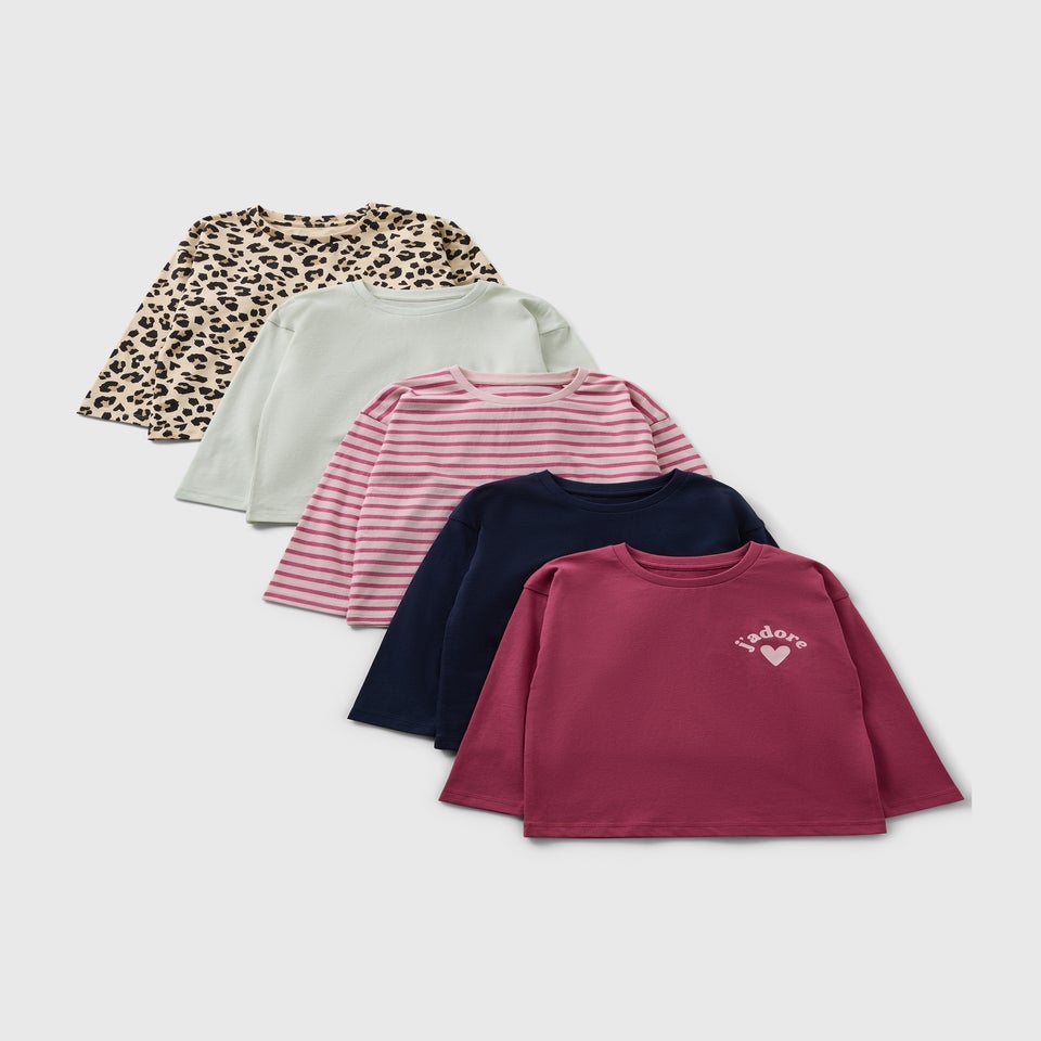 5 Pack Girls Multicolour Stripe Paris Tops (1-7yrs)
