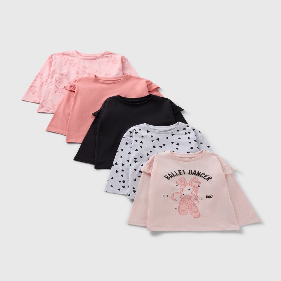 5 Pack Girls Pink Ballerina Tops (1-7yrs)