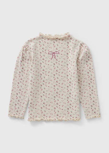 Girls Cream Floral and Bow Long Sleeve T-Shirt (1-7yrs)