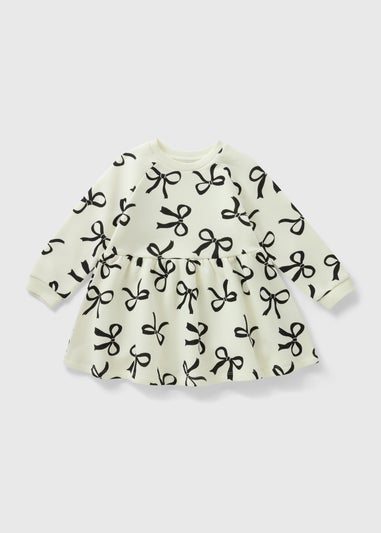 Cream Girls Bow Print Sweatshirt Dress (1-7yrs)