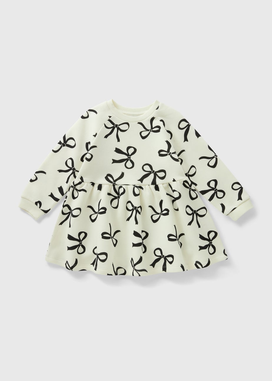 Cream Girls Bow Print Sweatshirt Dress (1-7yrs)