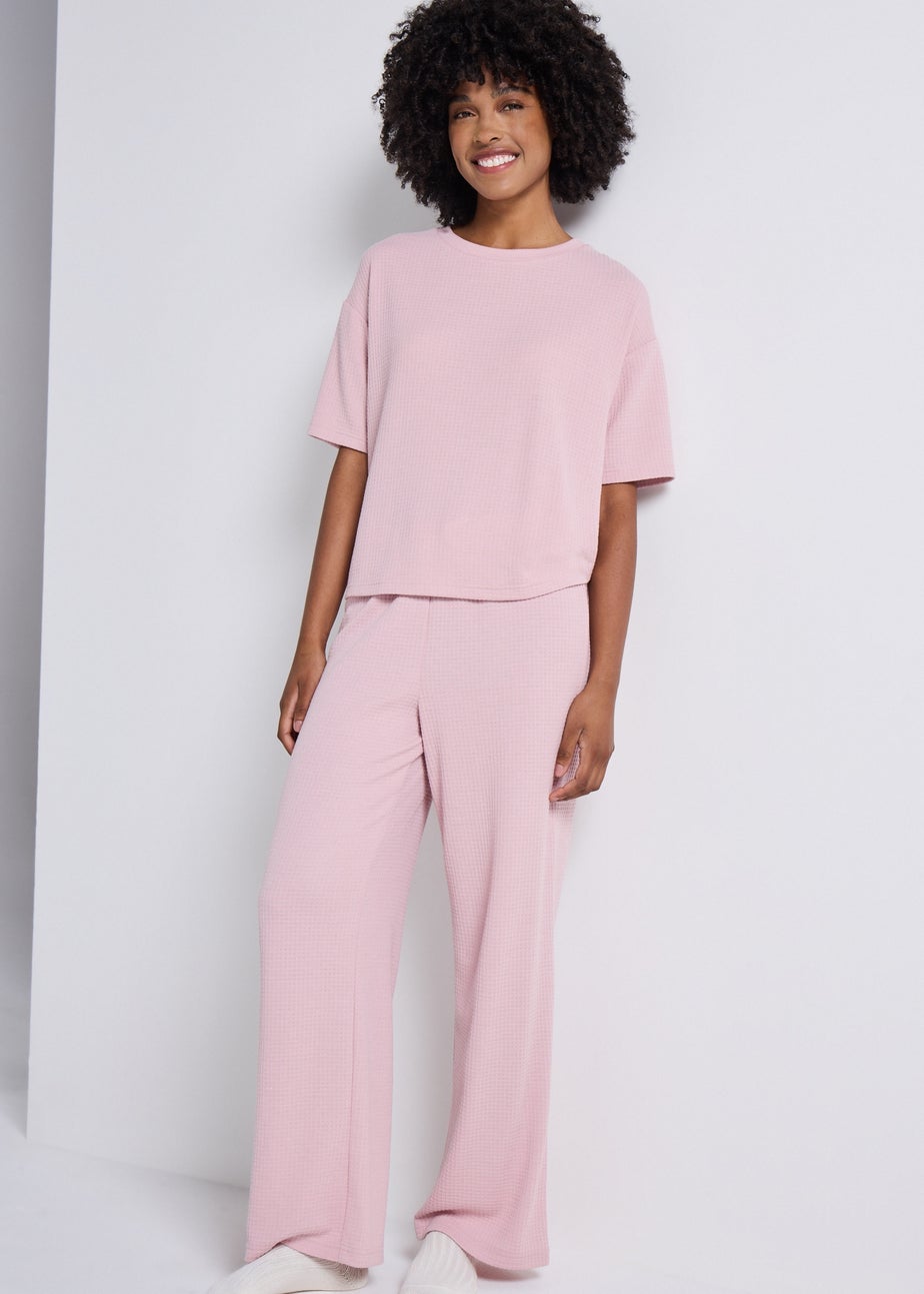 Pink Short Sleeve Waffle Pyjama T Shirt