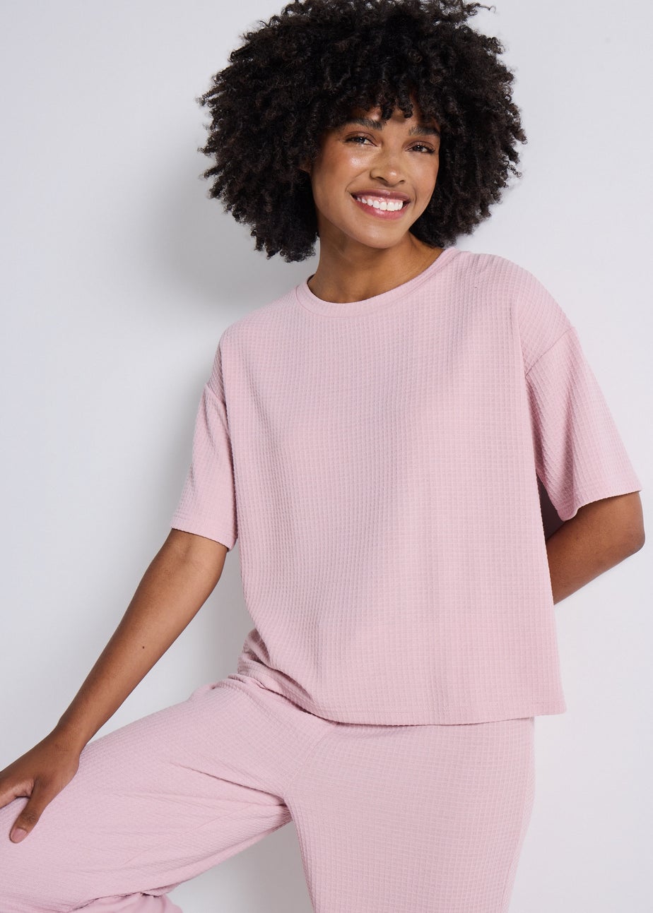 Pink Short Sleeve Waffle Pyjama T Shirt