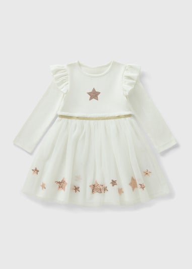 Girls Cream Sequin Star Tutu Dress (1-7yrs)