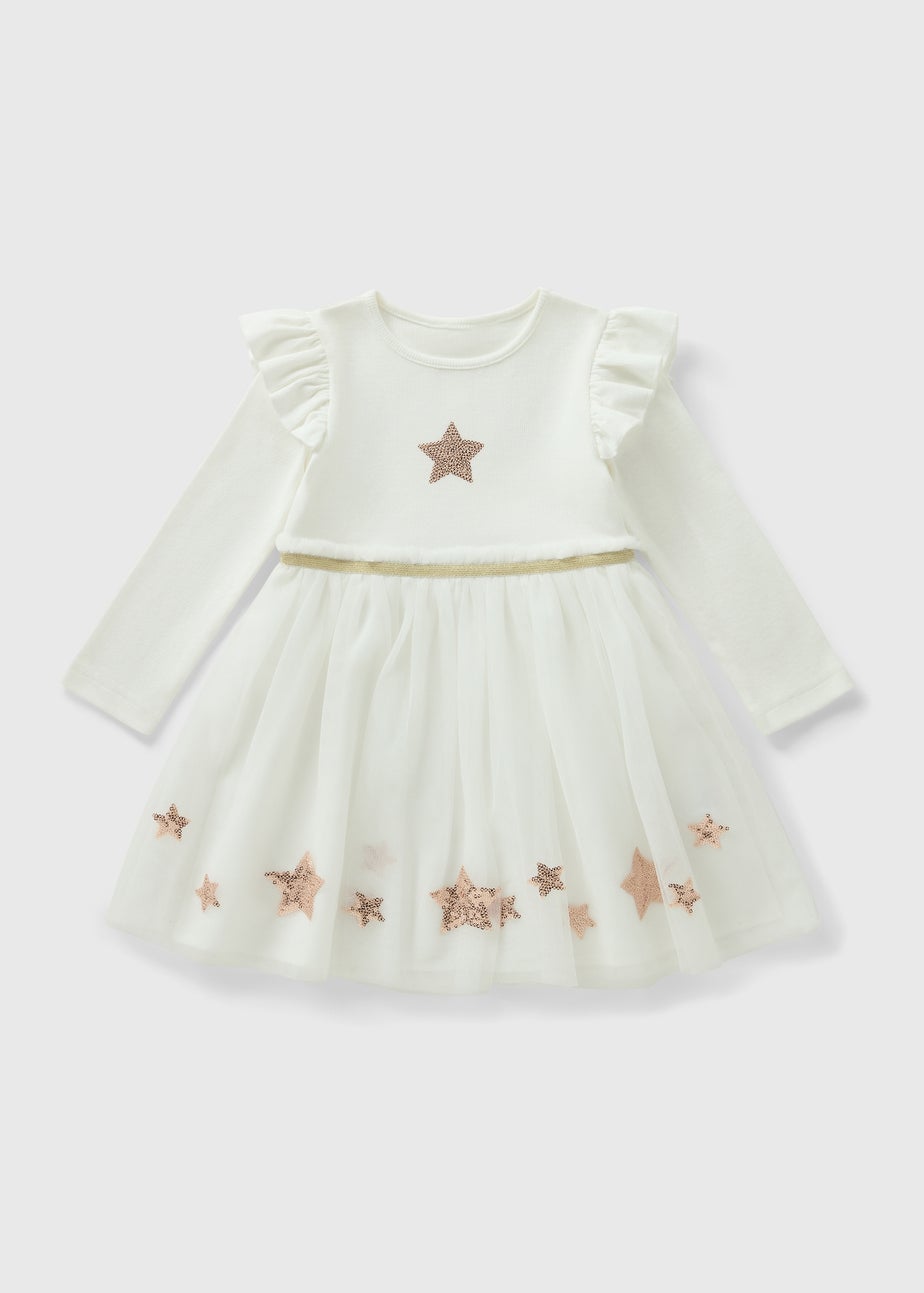 Girls Cream Sequin Star Tutu Dress (1-7yrs)