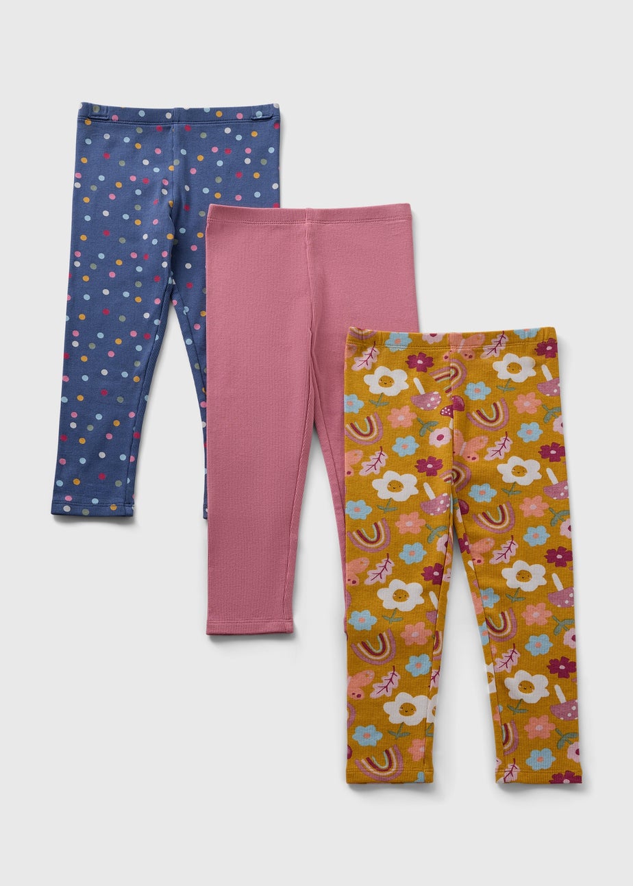 3 Pack Girls Mustard Floral Leggings (1-7yrs)