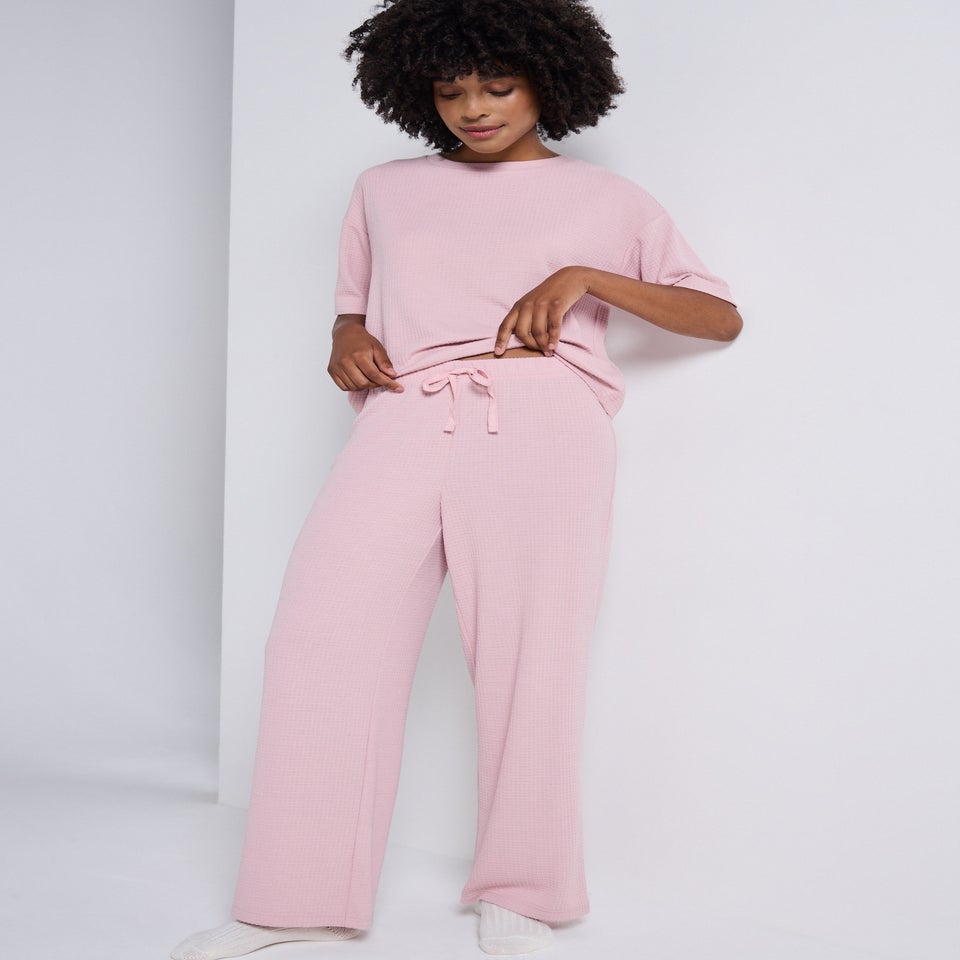 Pink Wide Leg Waffle Pyjama Bottoms