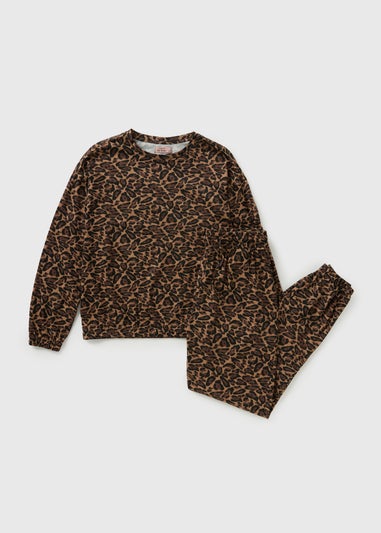 Brown Leopard Bubble Cuff Pyjama Set