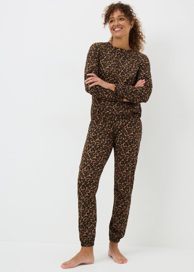 Brown Leopard Bubble Cuff Pyjama Set