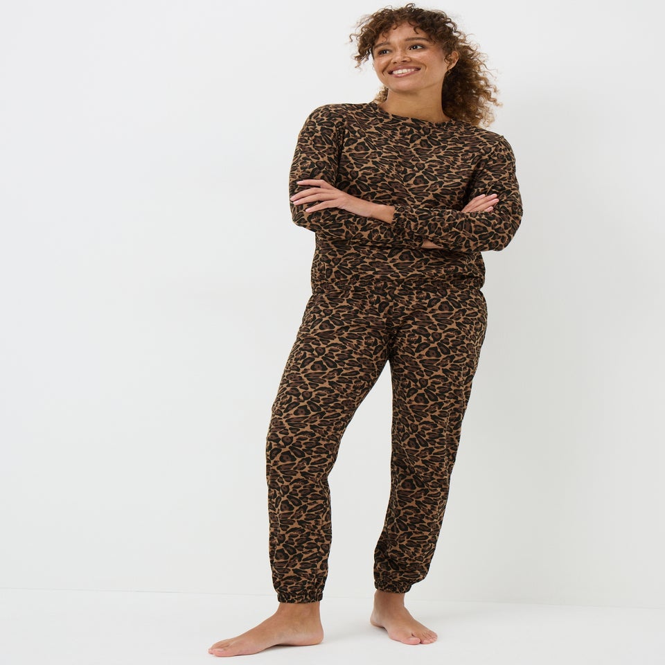 Brown Leopard Bubble Cuff Pyjama Set