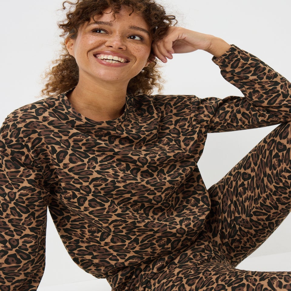 Brown Leopard Bubble Cuff Pyjama Set