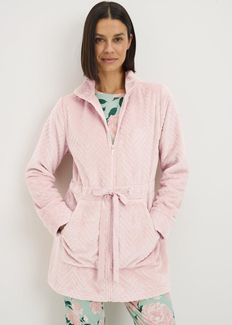 Pink Patterned Zip Tie Cardigan