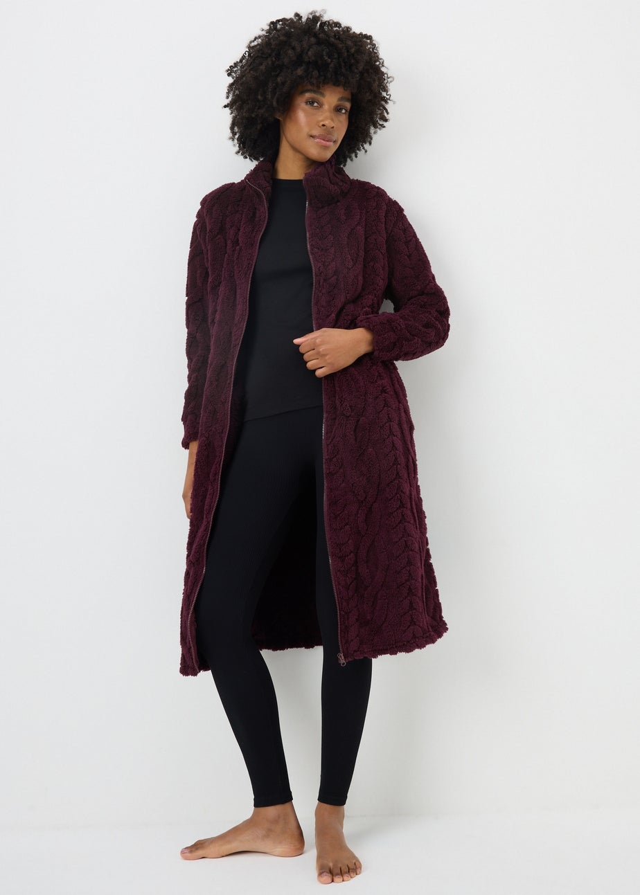 Burgundy Zip Through Cable Gown