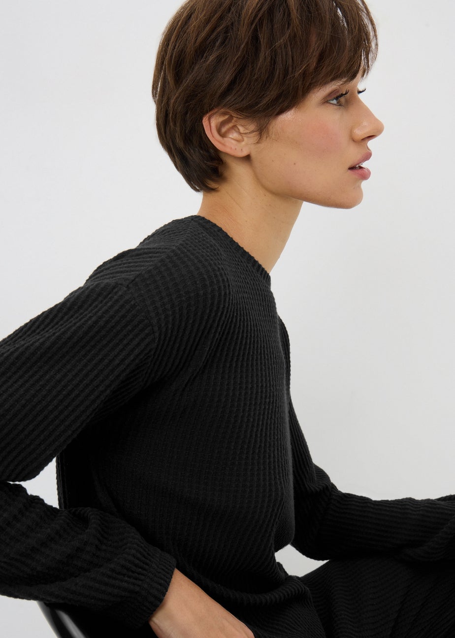 Black Waffle Cuffed Pyjama Set