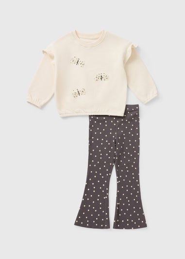 Girls Cream Butterfly Spot Sweatshirt & Flare Set (1-7yrs)