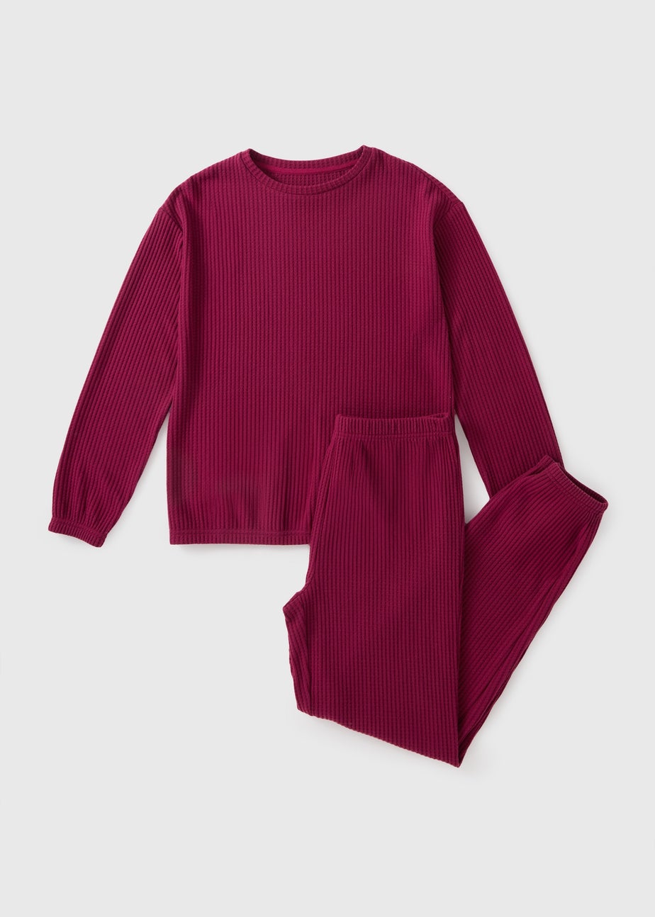 Berry Waffle Ribbed Pyjama Set