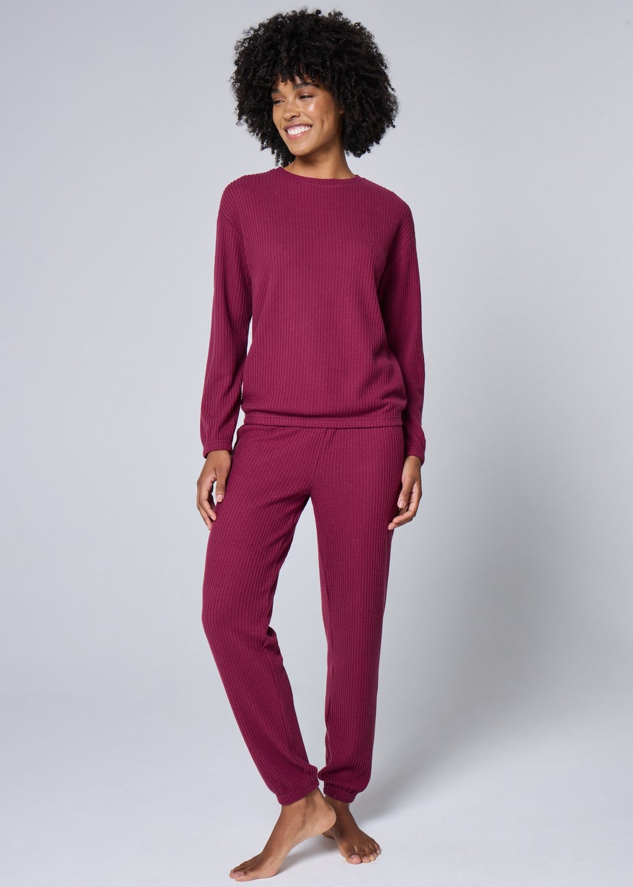 Berry Waffle Ribbed Pyjama Set