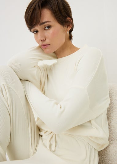 Cream Ribbed Sweatshirt Cuffed Pyjama Set