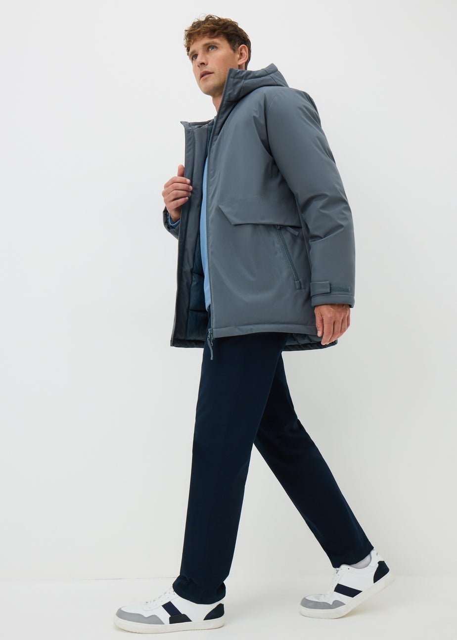 Blue Grey Padded Parka Coat