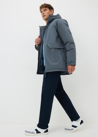 Blue Grey Padded Parka Coat