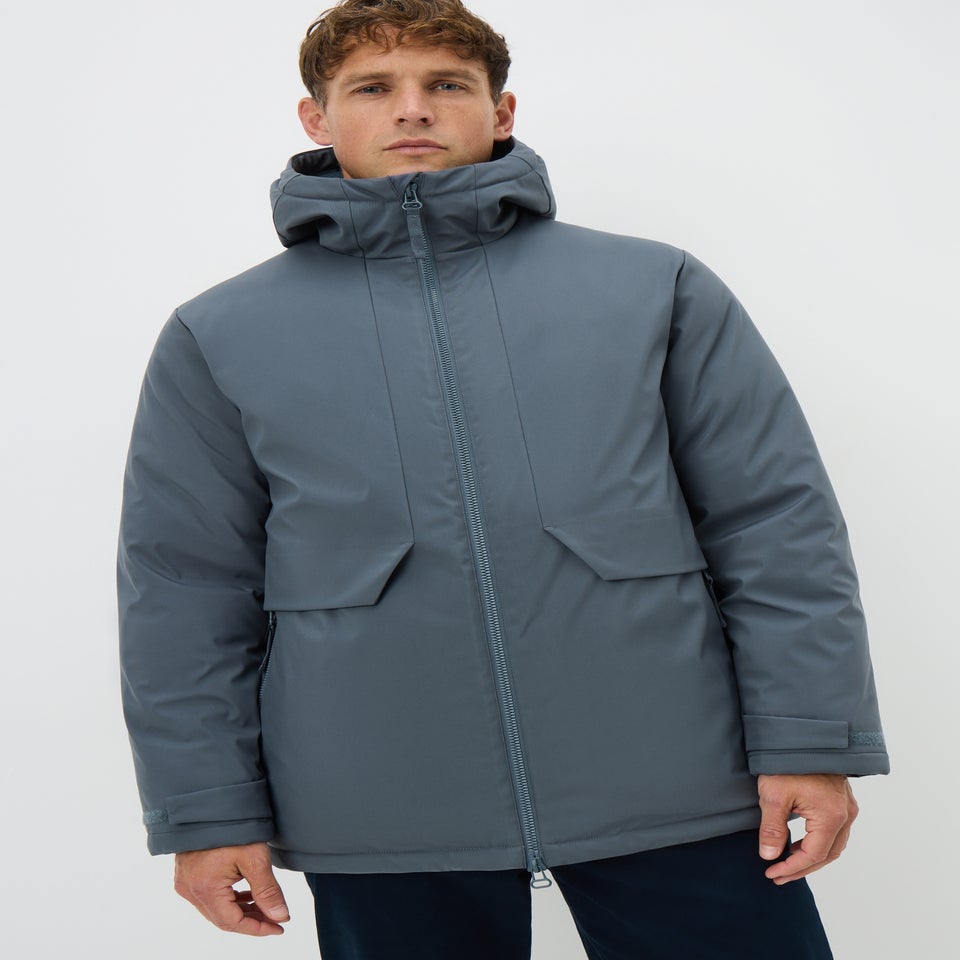 Blue Grey Padded Parka Coat