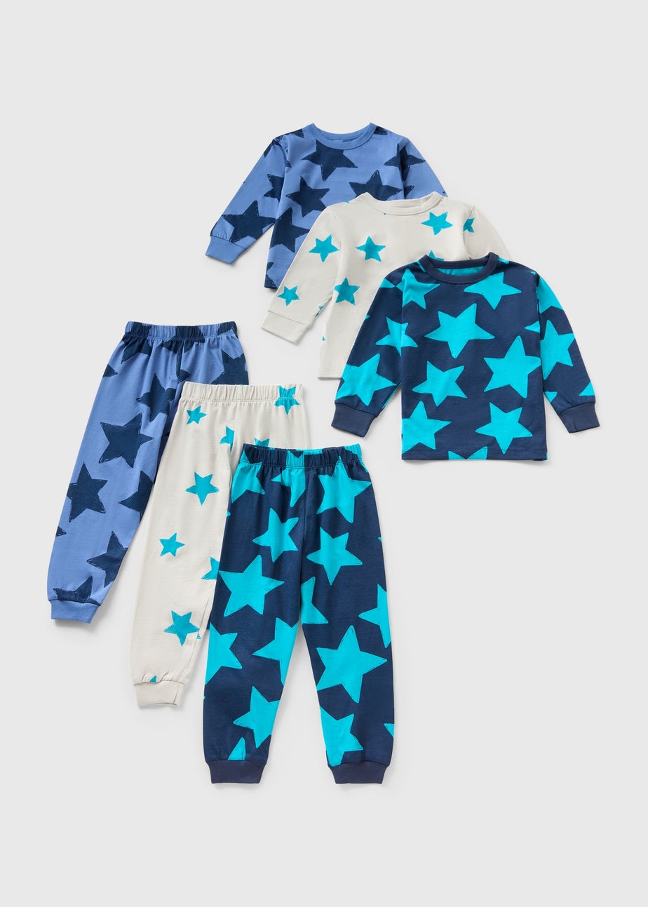 3 Pack Boys Blue Star Pyjama Set (1-13yrs)