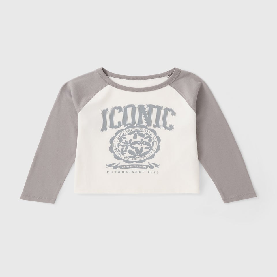 Girls Grey Iconic Ringer Top (7-15yrs)