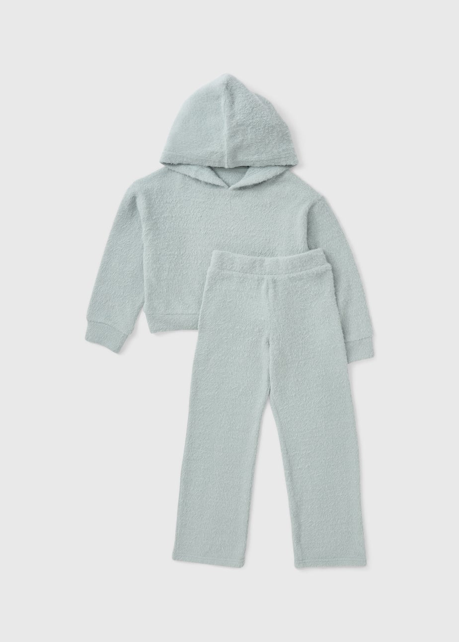 Girls Teal Fluffy Snit Hoodie & Trouser Set (7-15yrs)