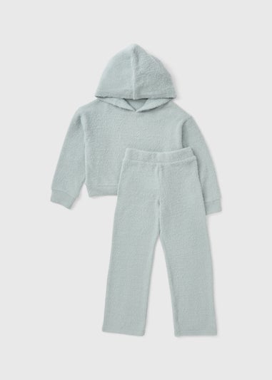 Girls Teal Fluffy Snit Hoodie & Trouser Set (7-15yrs)