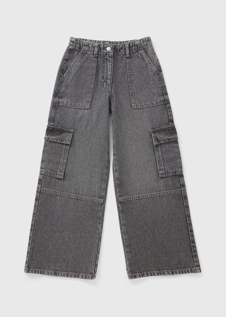 Girls Grey Cargo Jeans (7-15yrs)