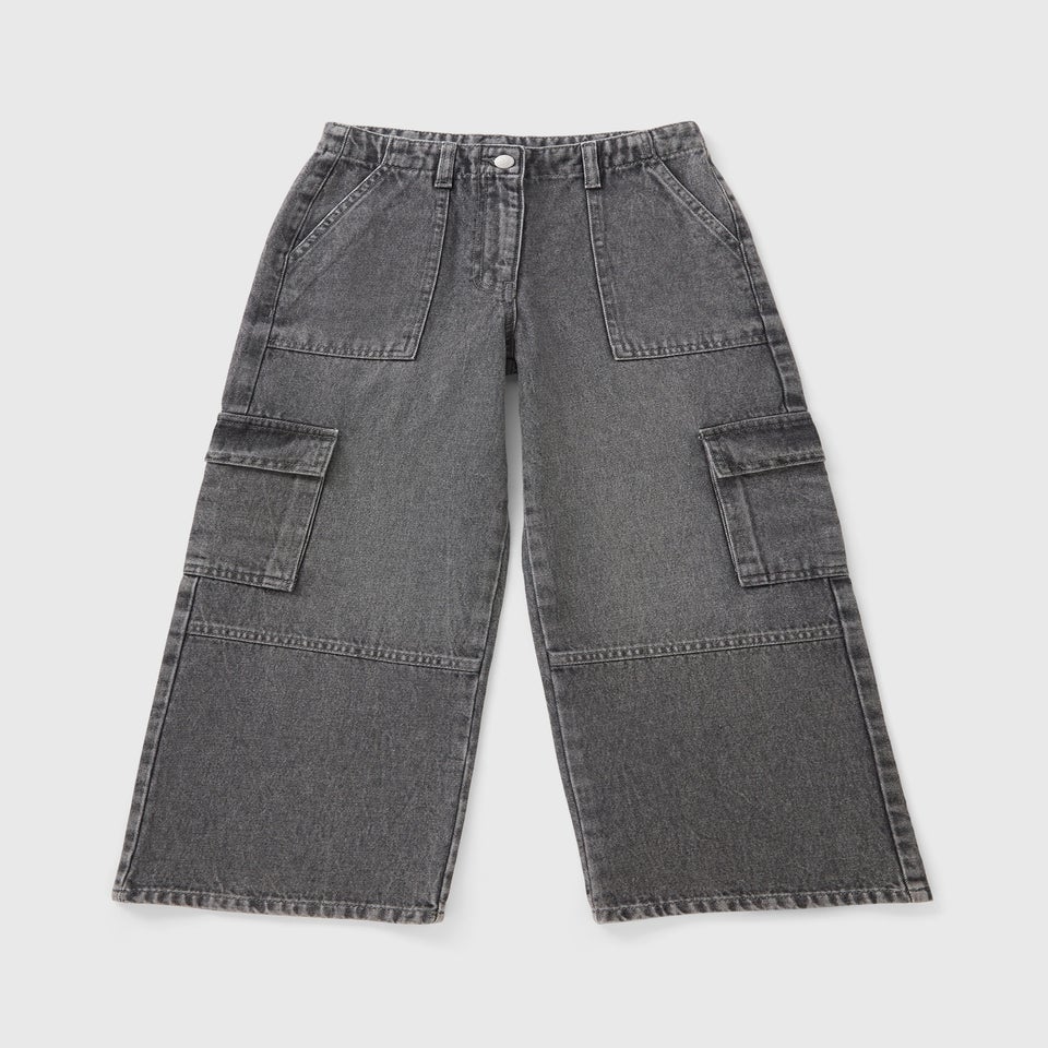 Girls Grey Cargo Jeans (7-15yrs)
