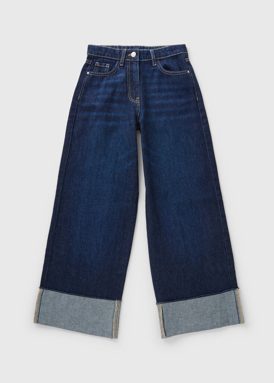 Girls Darkwash Fold Up Jeans (7-15yrs)