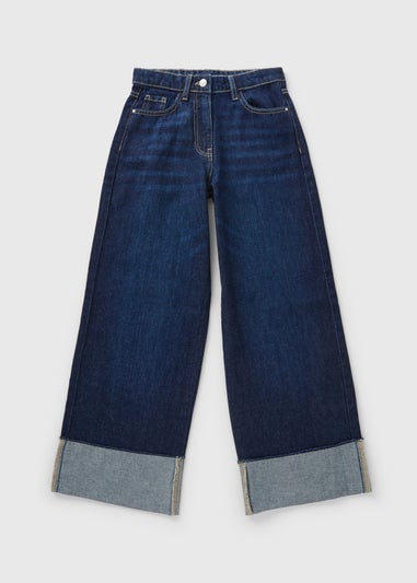 Girls Darkwash Fold Up Jeans