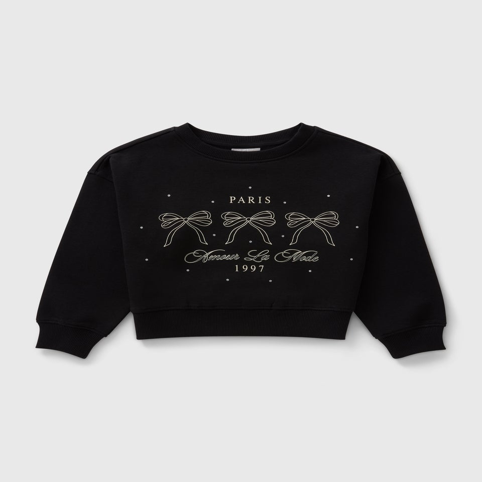 Girls Black Paris Bow Sweatshirt (7-15yrs)