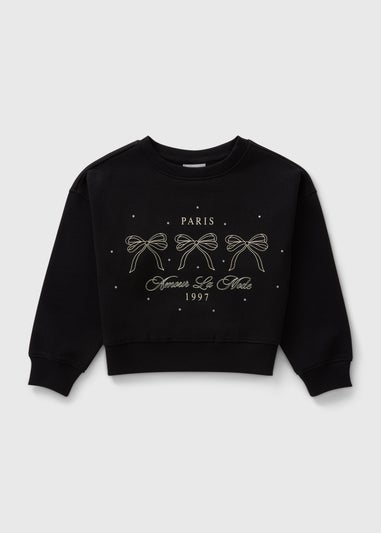 Girls Black Paris Bow Sweatshirt (7-15yrs)