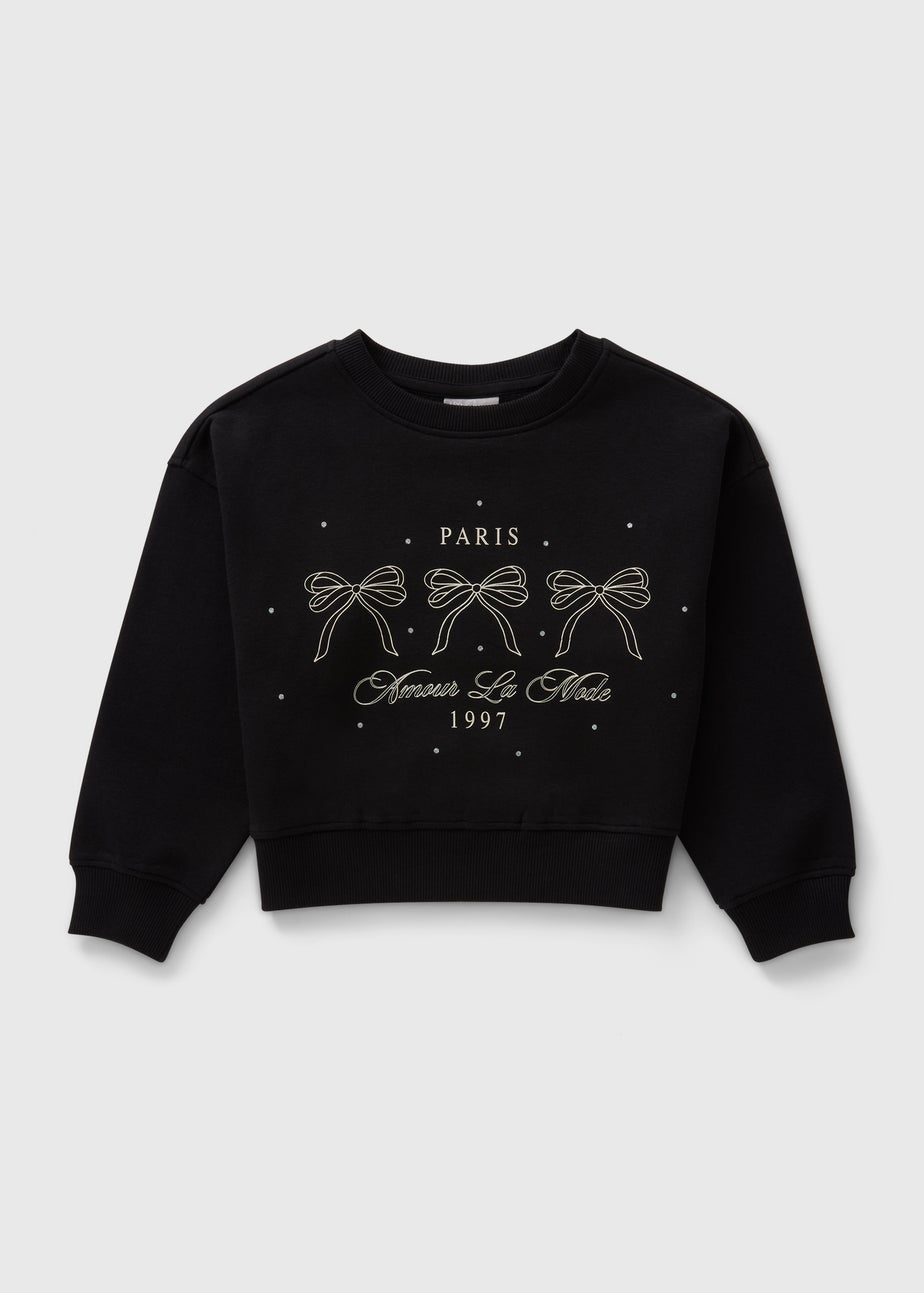 Girls Black Paris Bow Sweatshirt (7-15yrs)